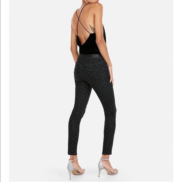 Express NWOT High Waisted Rhinestone Studded Jean - Picture 3 of 10